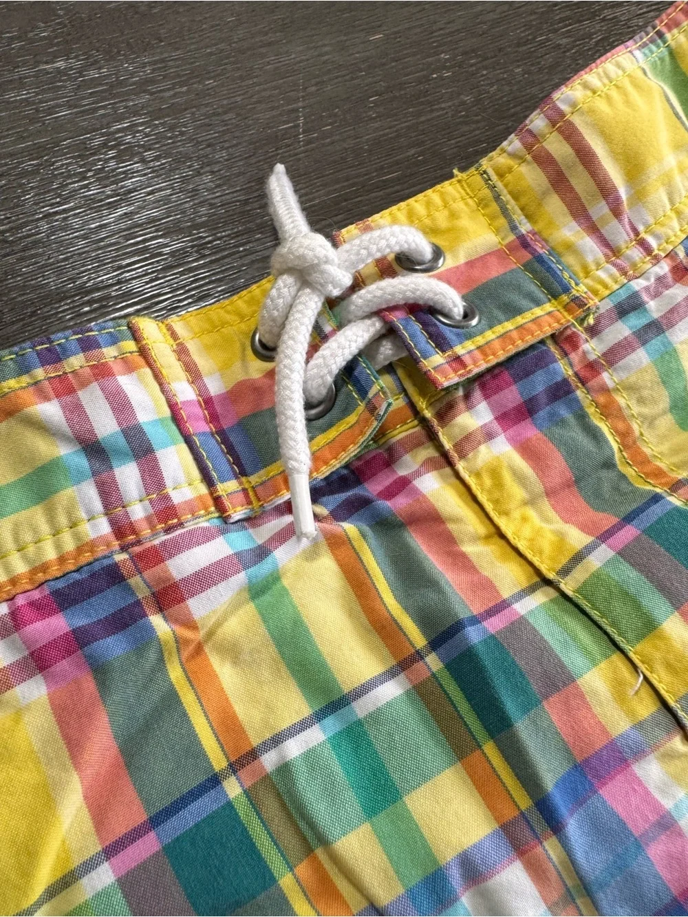 Y2K Ralph Lauren Vintage Colorful Plaid Boys Kids Swimsuit Trunks M